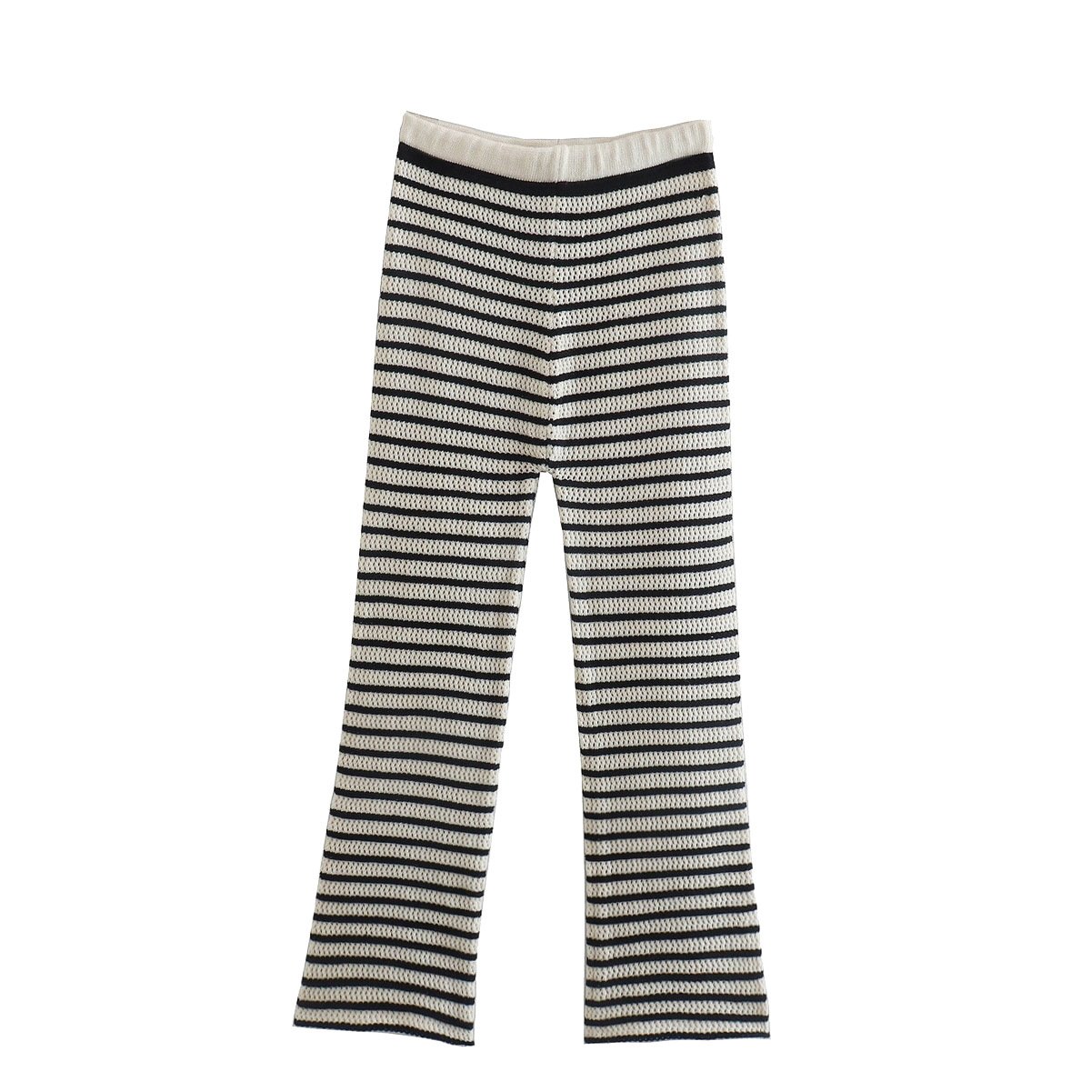 Custom Elegant Hook Stripe Pants Women High Waist Flare Long Spring Summer New Cotton Thread Women Trousers