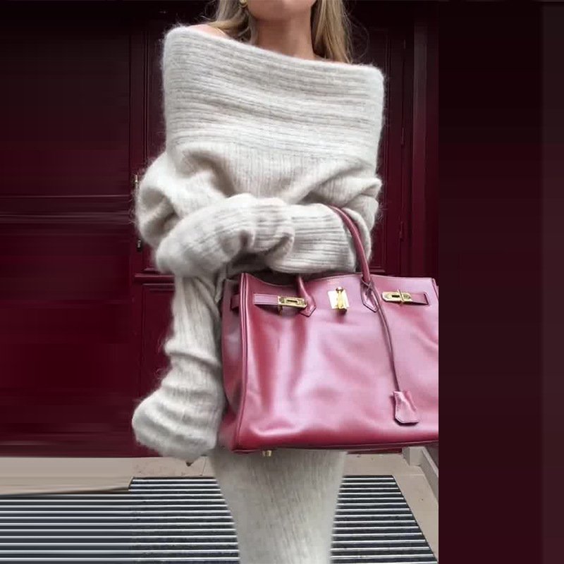 Boutique Wholesale 2024 Autumn New Fashion Knitted One Shoulder Sweater Half Skirt Women's Set