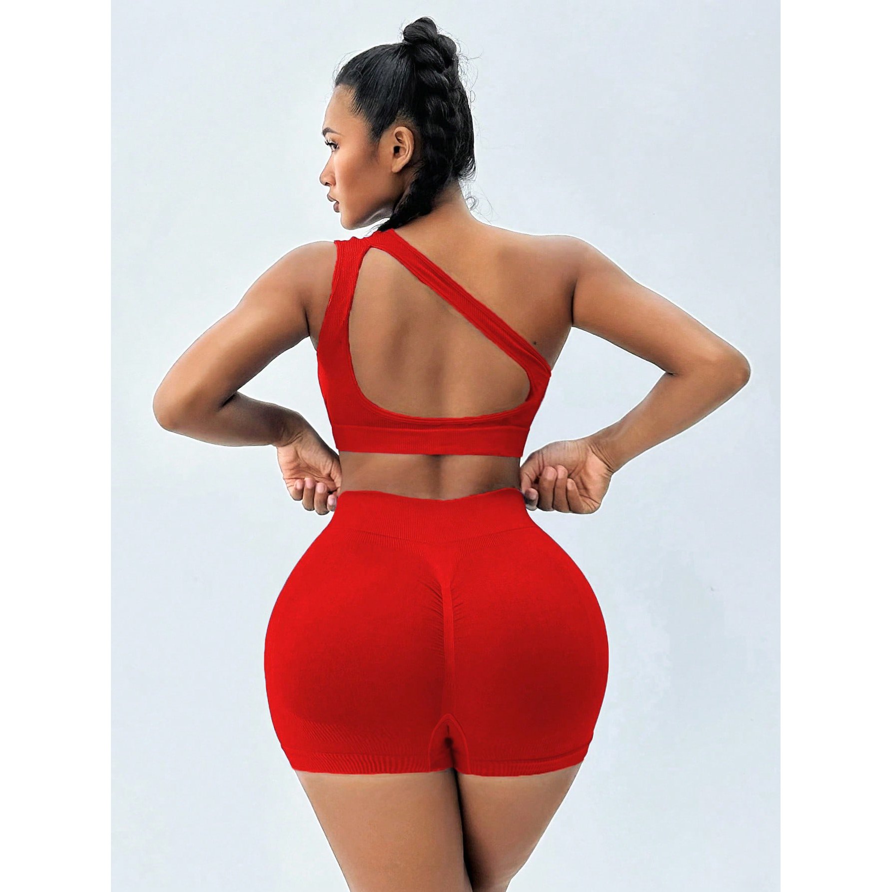 sportswear wholesale gym clothes high impact one shoulder bra Women yoga Sets women sports bra and shorts set sports set