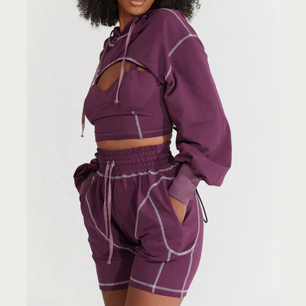 New Stylish Crop Top Shorts set Women sets Shorts and Crop Hoodie sets For Women Ladies Open Stitched Tracksuit Women