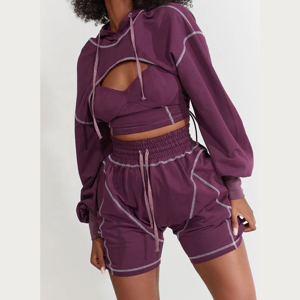 New Stylish Crop Top Shorts set Women sets Shorts and Crop Hoodie sets For Women Ladies Open Stitched Tracksuit Women