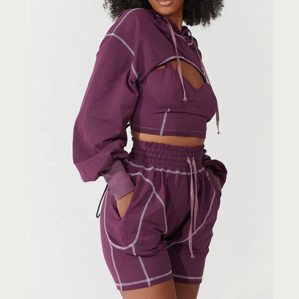 New Stylish Crop Top Shorts set Women sets Shorts and Crop Hoodie sets For Women Ladies Open Stitched Tracksuit Women