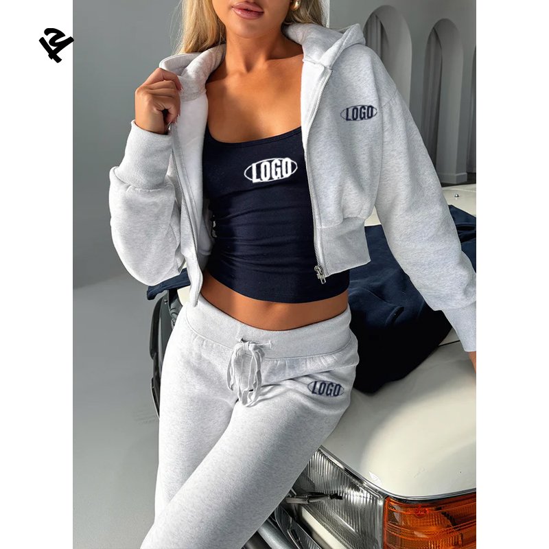 F240308 Clothing Manufacturers Custom Women's Sets Embroidery Logo Y2k Streetwear 2 Piece Set Women Sweatpants And Hoodie Set