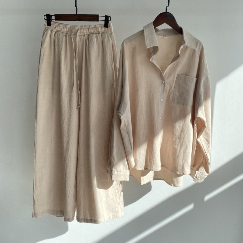 17 color options Holiday Lounge Wear Cotton 2 Piece Set Vintage Casual Women Tops Shirts And Pants Soft Street Wear Women's Set
