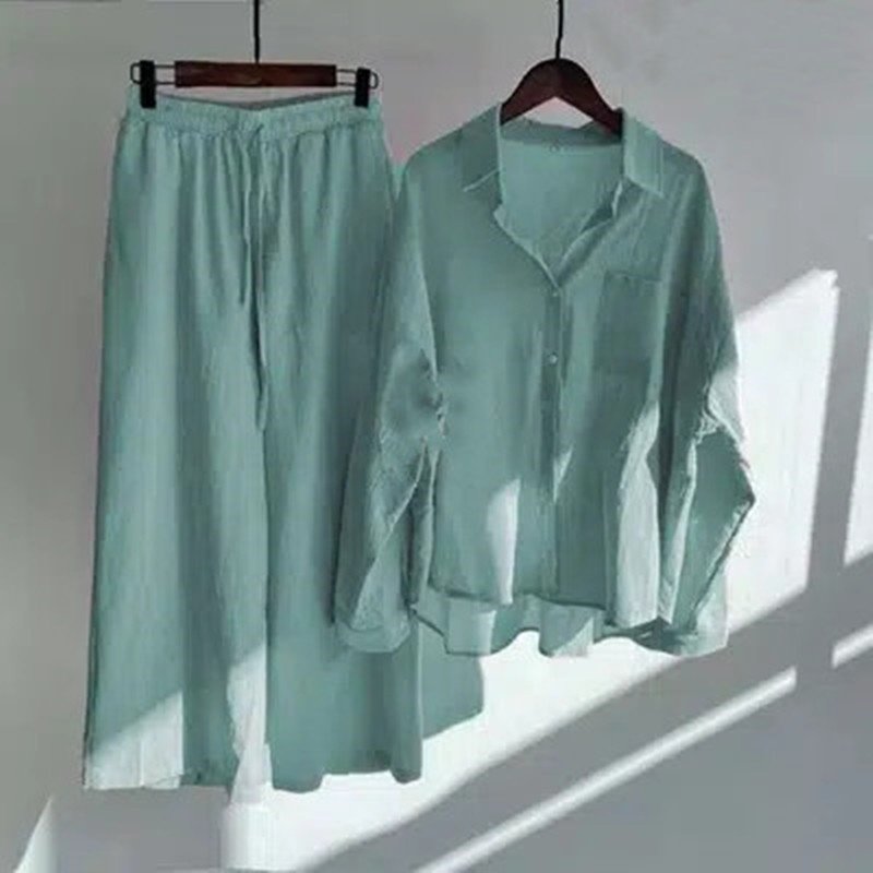 17 color options Holiday Lounge Wear Cotton 2 Piece Set Vintage Casual Women Tops Shirts And Pants Soft Street Wear Women's Set
