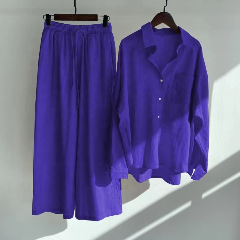 17 color options Holiday Lounge Wear Cotton 2 Piece Set Vintage Casual Women Tops Shirts And Pants Soft Street Wear Women's Set