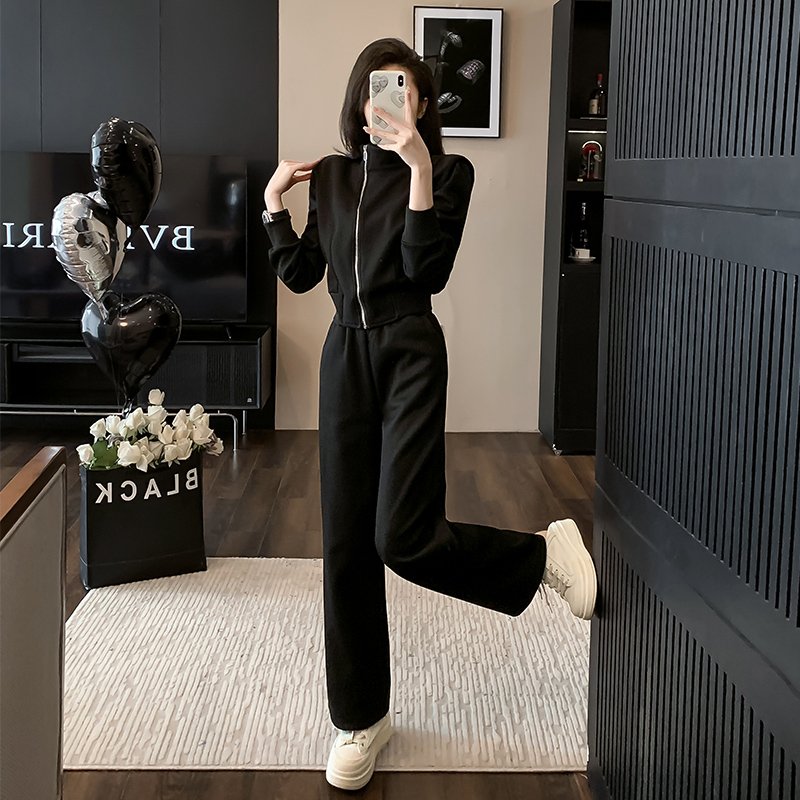 Fashion Two Piece Set for Women's Autumn New 2023 Simple and Fashionable Design Feeling Slim Top Loose Pants Small Sports Set