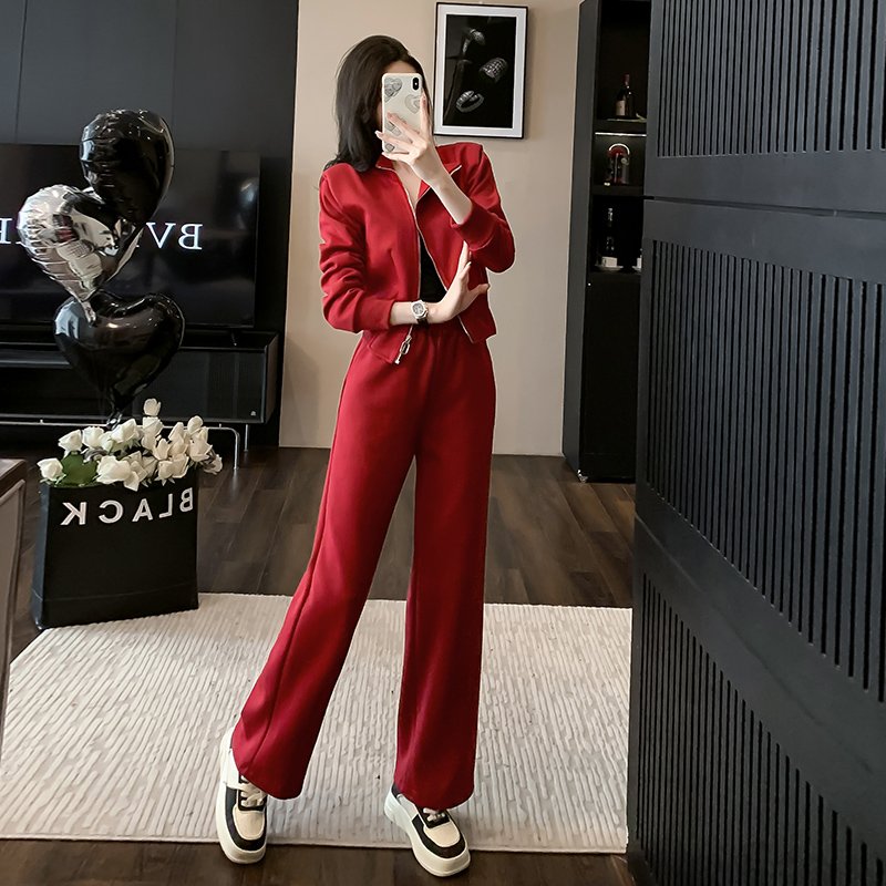Fashion Two Piece Set for Women's Autumn New 2023 Simple and Fashionable Design Feeling Slim Top Loose Pants Small Sports Set