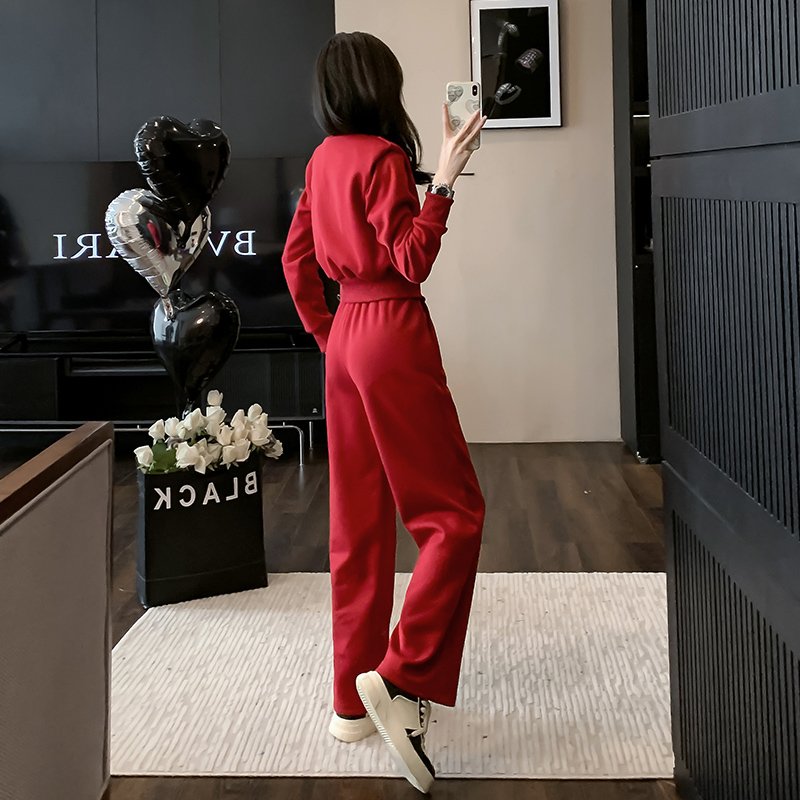 Fashion Two Piece Set for Women's Autumn New 2023 Simple and Fashionable Design Feeling Slim Top Loose Pants Small Sports Set
