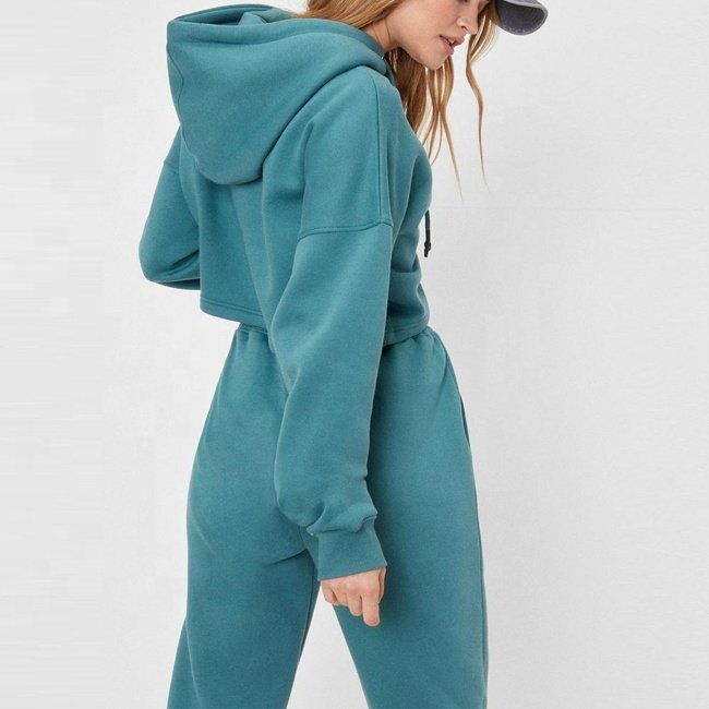 Wholesale Women's Sets OEM Drop Shoulder Oversize Bottom Hem Style Crop Top Custom Your Own Logo Training & Jogging Tracksuits