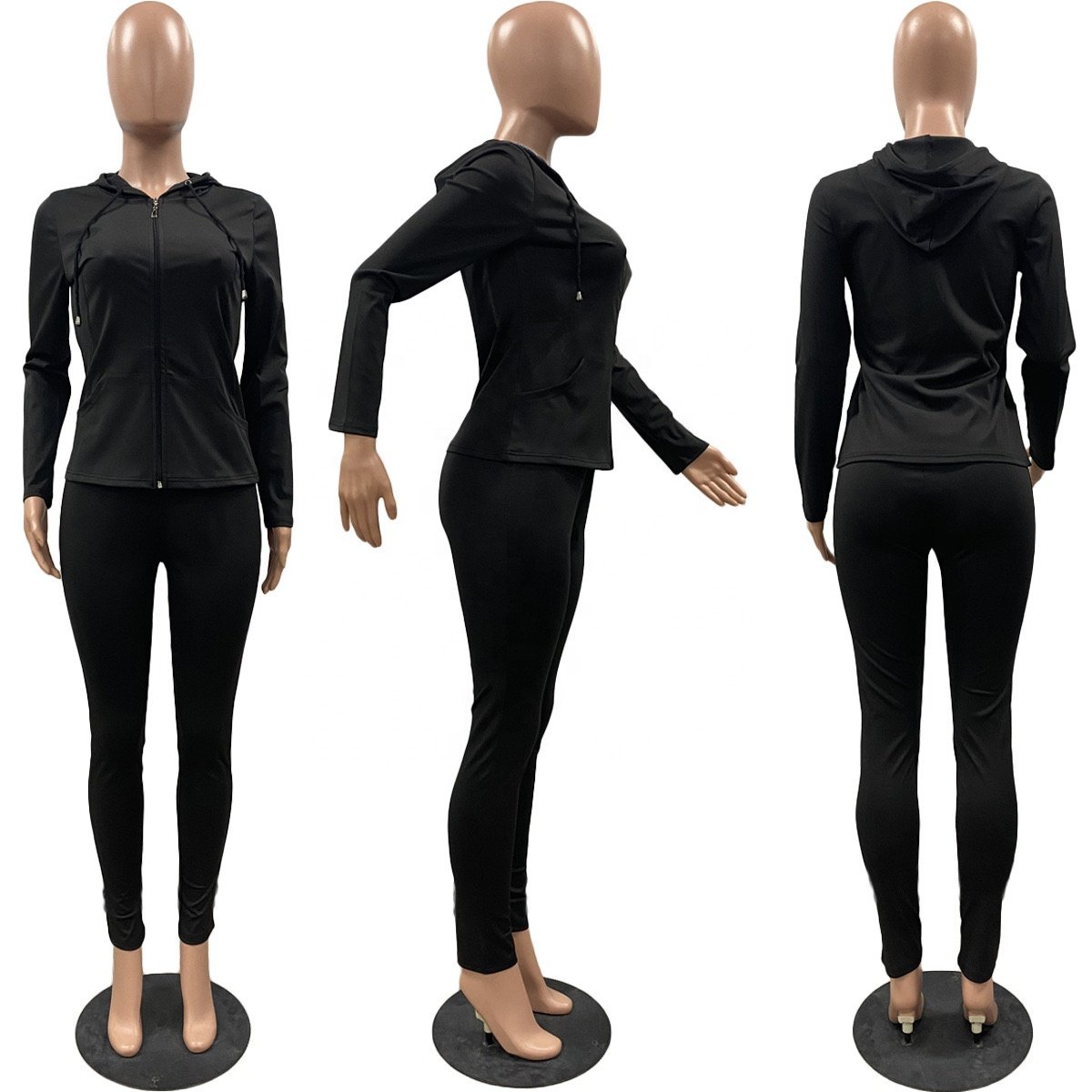 Peeqi K23S37386 casual Autumn women's set neon solid hoodie zipper long sleeve crop top skinny maxi pants 2 piece set for women