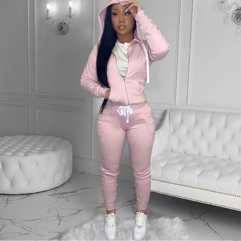 Fashion 2021 Fall Clothing Women's Hoodies Tracksuits Two Piece Set Fitness Sweatsuits