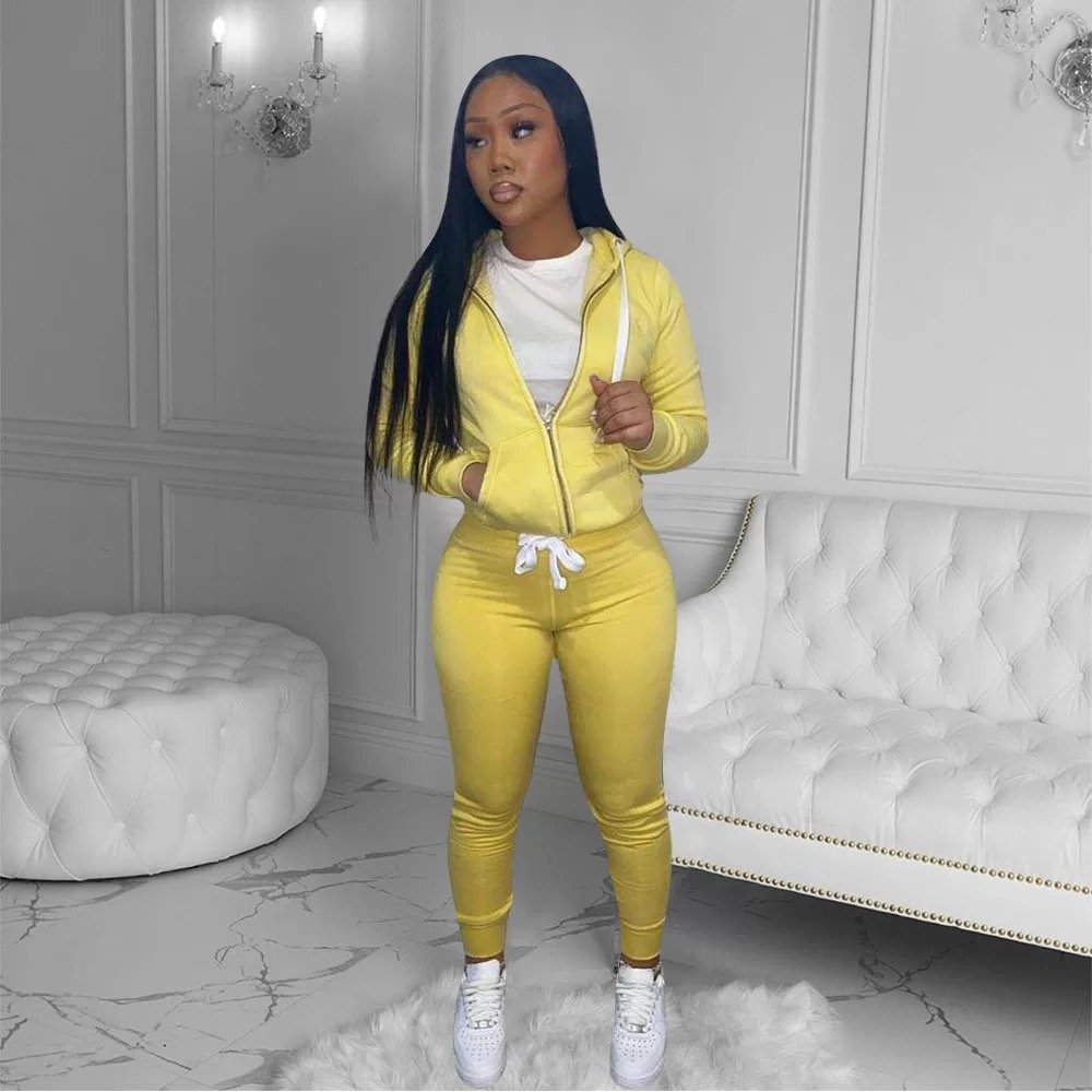 Fashion 2021 Fall Clothing Women's Hoodies Tracksuits Two Piece Set Fitness Sweatsuits