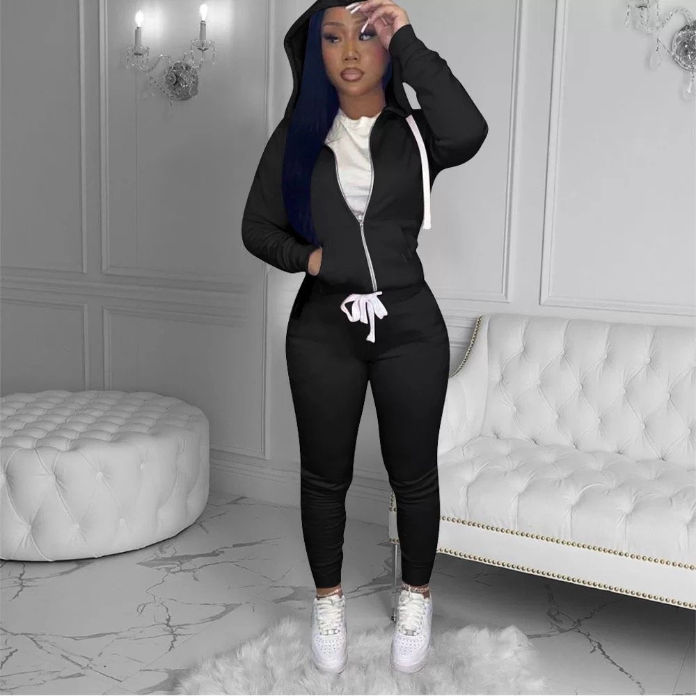 Fashion 2021 Fall Clothing Women's Hoodies Tracksuits Two Piece Set Fitness Sweatsuits
