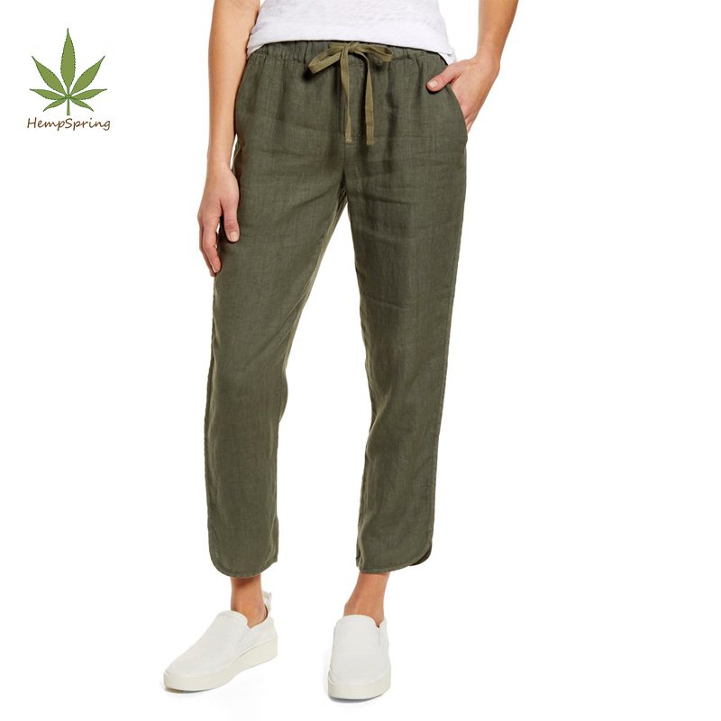 Linen casual pant for women linen clothing trousers women drawstring bottom custom track style linen pant clothes for women