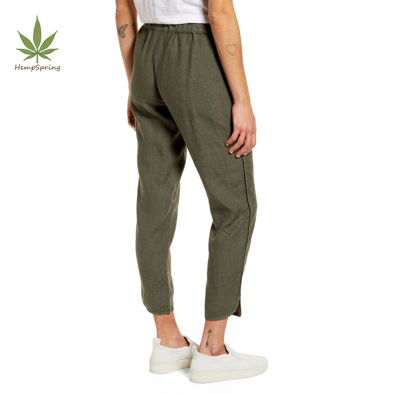 Linen casual pant for women linen clothing trousers women drawstring bottom custom track style linen pant clothes for women