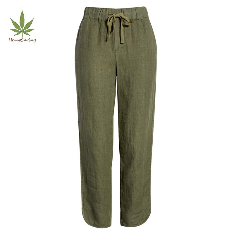 Linen casual pant for women linen clothing trousers women drawstring bottom custom track style linen pant clothes for women