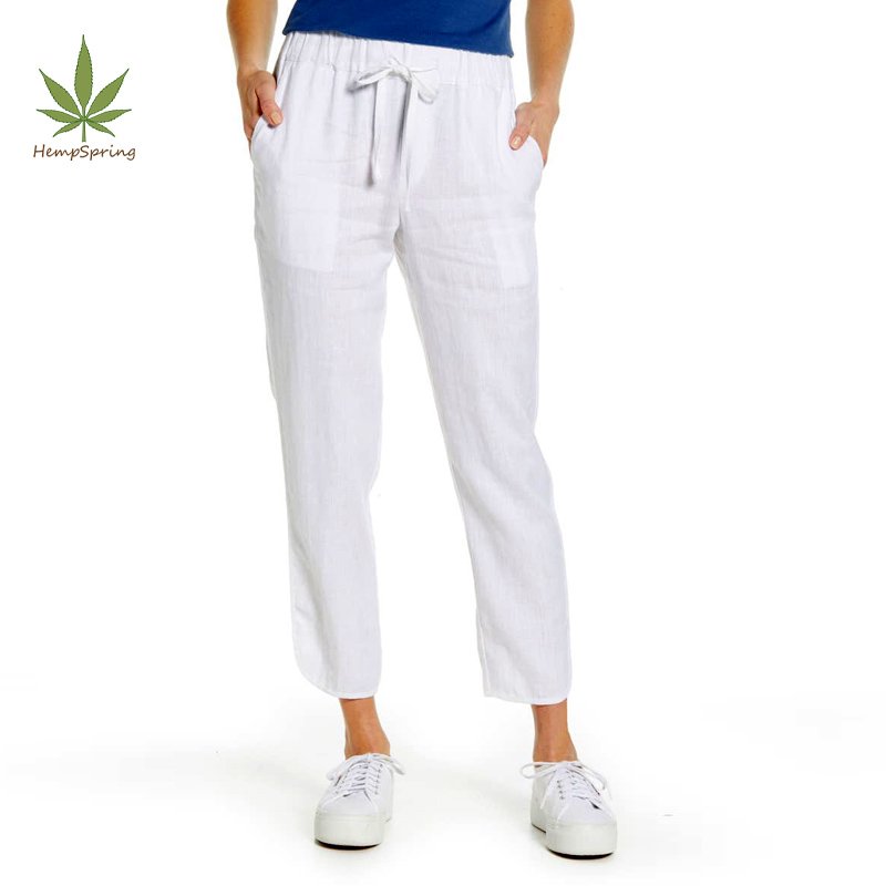 Linen casual pant for women linen clothing trousers women drawstring bottom custom track style linen pant clothes for women