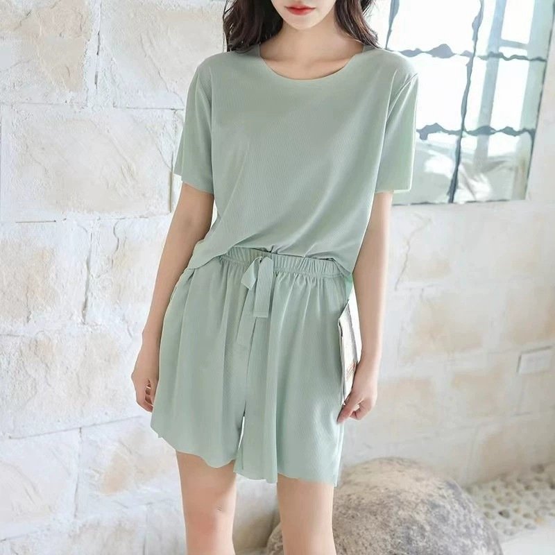 Boutique Wholesale 2024 Summer New Fashion Loose Leisure Comfortable Ice Silk Home Women's Set