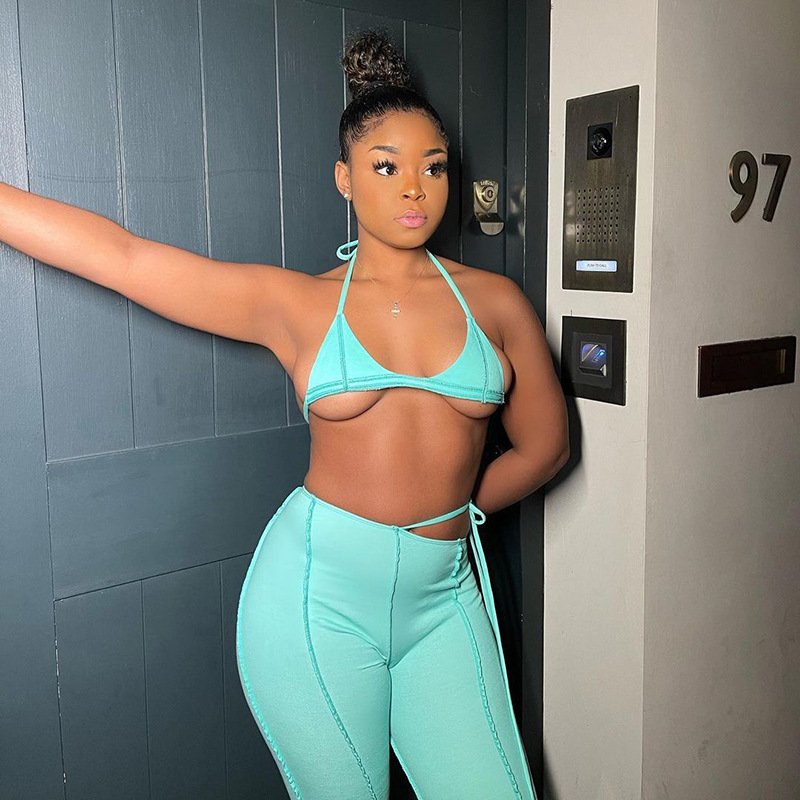 women summer clothes 2021 female suits sexy halter bikini bra set whit long pants Women's Sets With Patchwork two piece sets