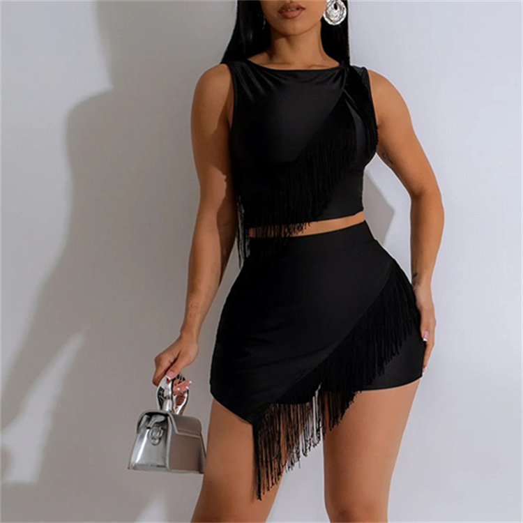 Spring clothes women's sets Solid Round Neck Long Sleeve Top Ruffled Skirt Two Piece