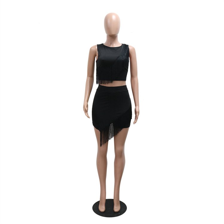 Spring clothes women's sets Solid Round Neck Long Sleeve Top Ruffled Skirt Two Piece