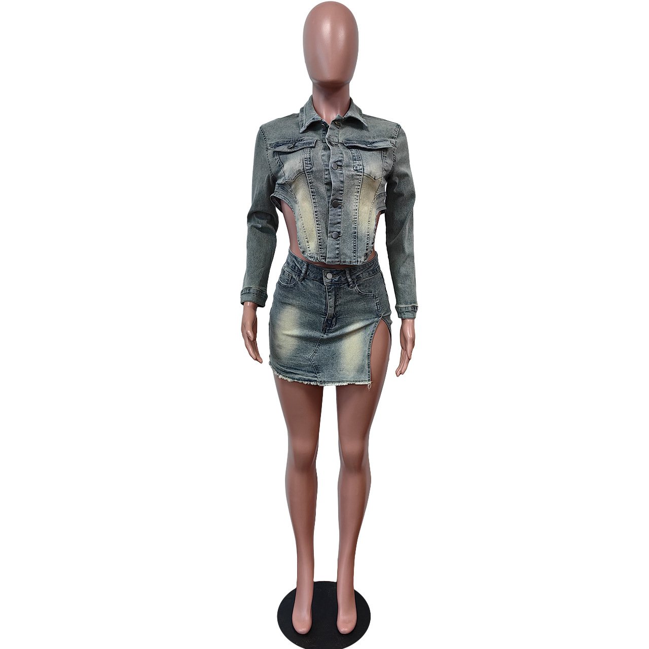 Designer famous brand clothing printed Casual Denim Casual stretch denim skirt suit