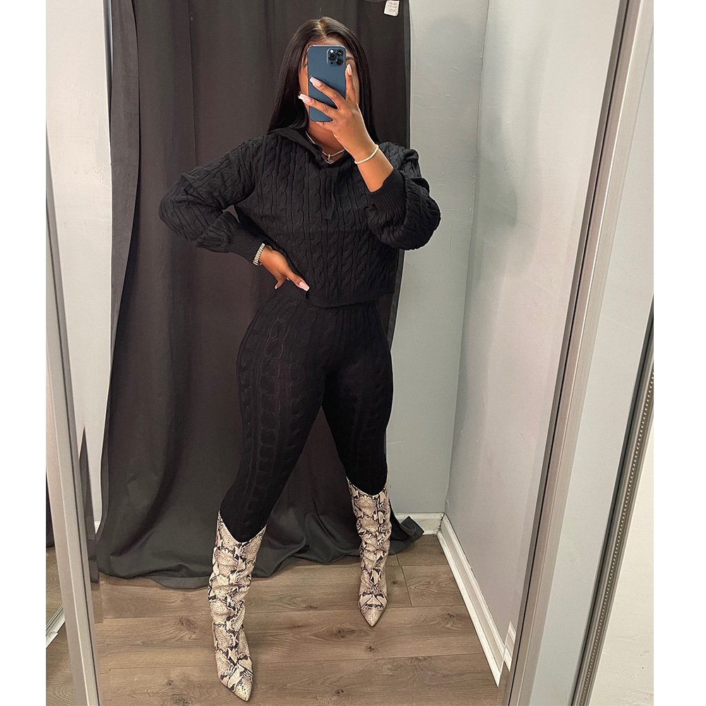 OLAF Women Two Piece Set Fall 2022 Knitted Sweater Pants Outfits Thick Material 2pc Winter Sets Youth Sweater Hoodies Set