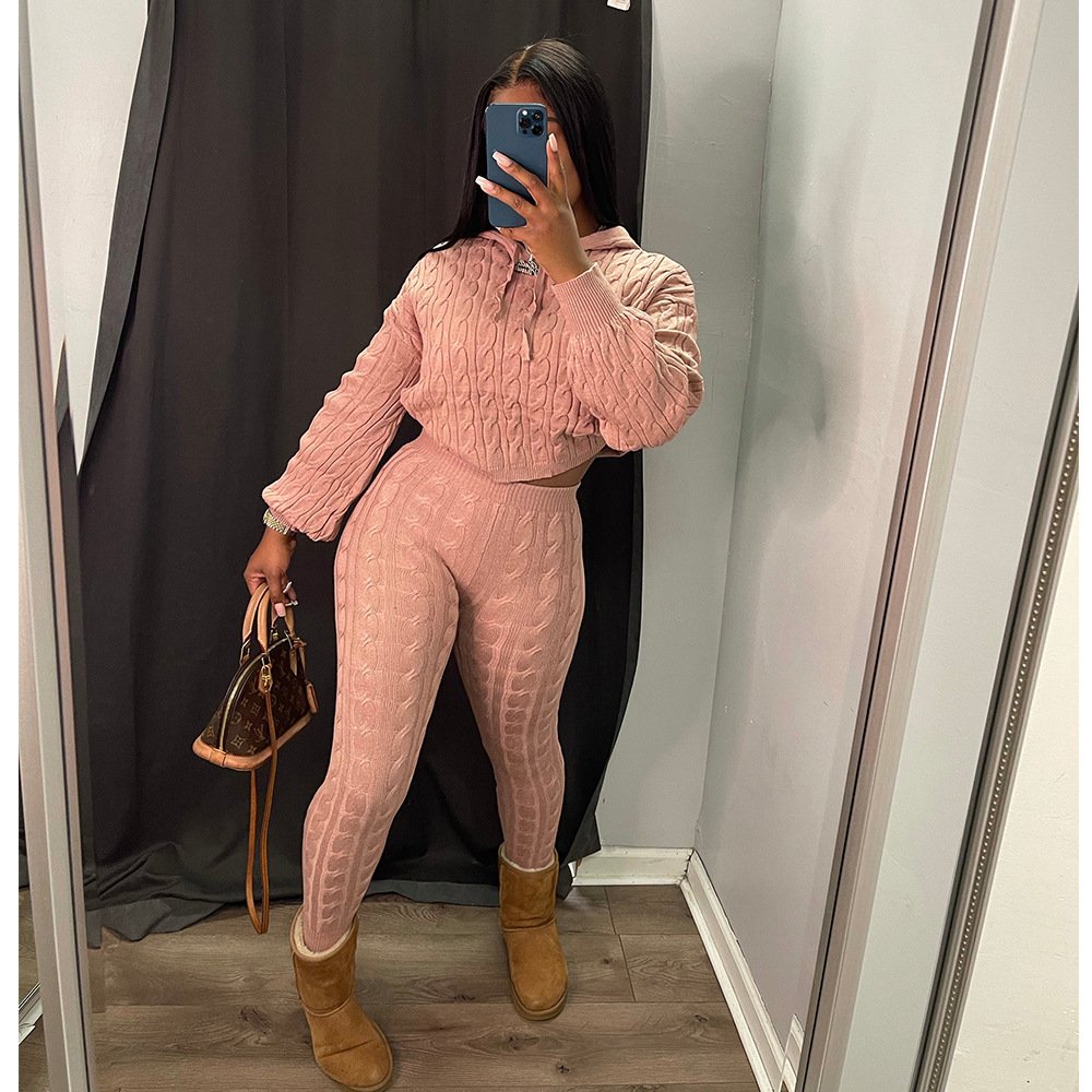 OLAF Women Two Piece Set Fall 2022 Knitted Sweater Pants Outfits Thick Material 2pc Winter Sets Youth Sweater Hoodies Set