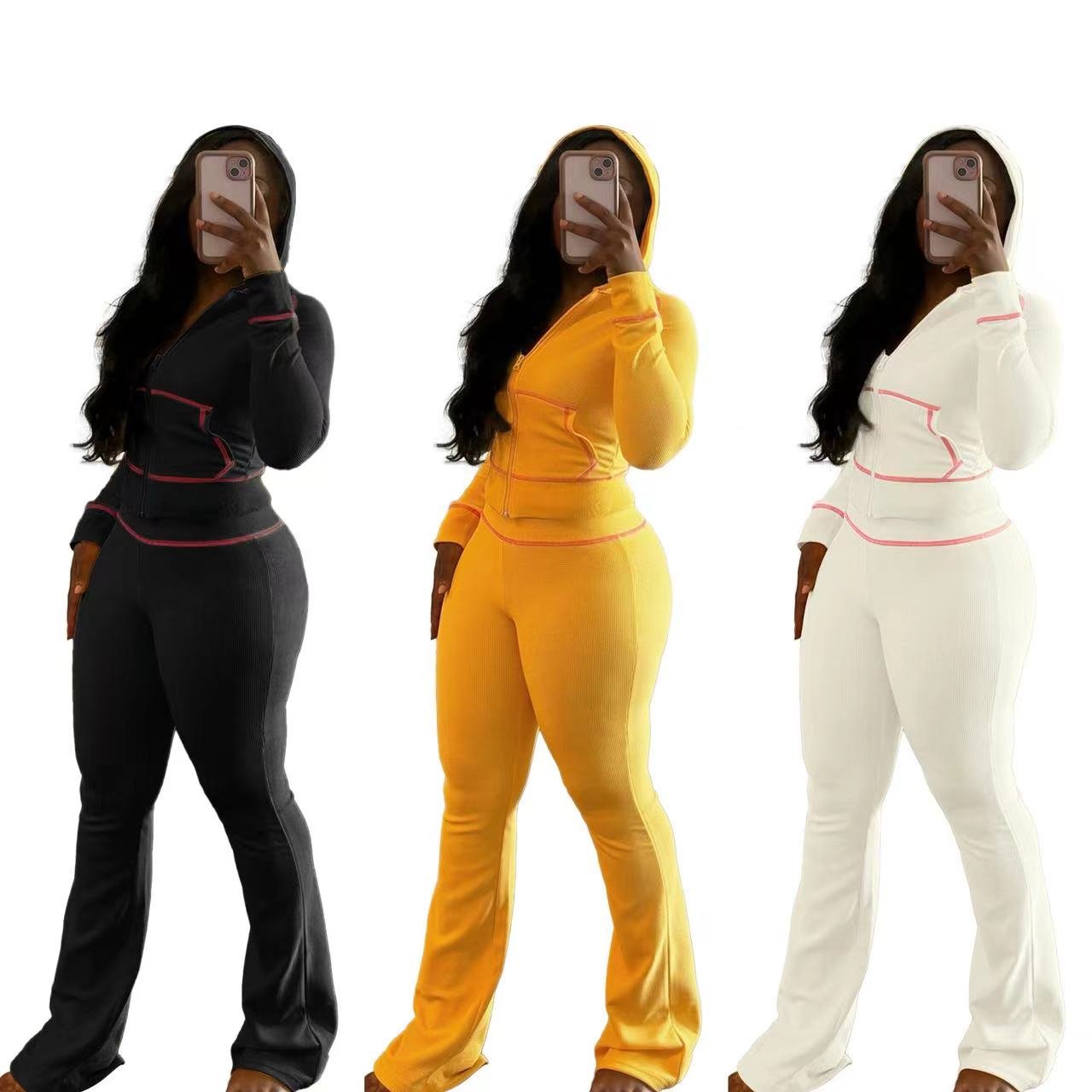 tracksuit polyester waffle knit women's sets clothes jacket hoodie and jogger pants two pieces set fall 2024 tall women clothing
