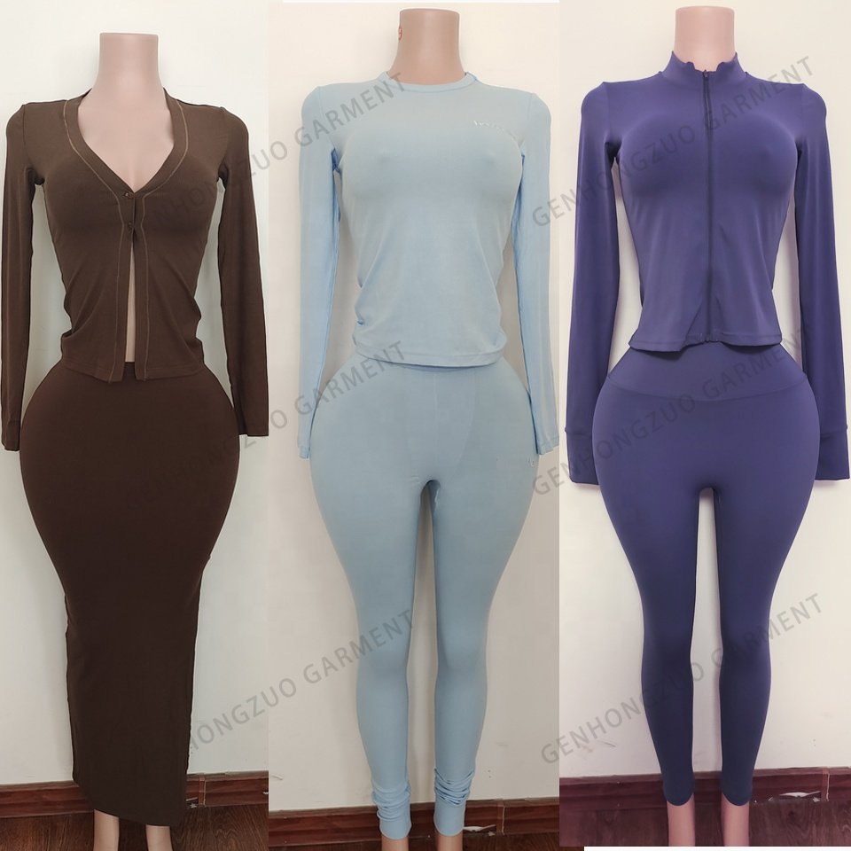 2024 Custom Logo Color Women's Zipper Outfits Cotton Jacket and Skinny Flared Pants Casual Jogging Suits and Tracksuit Set