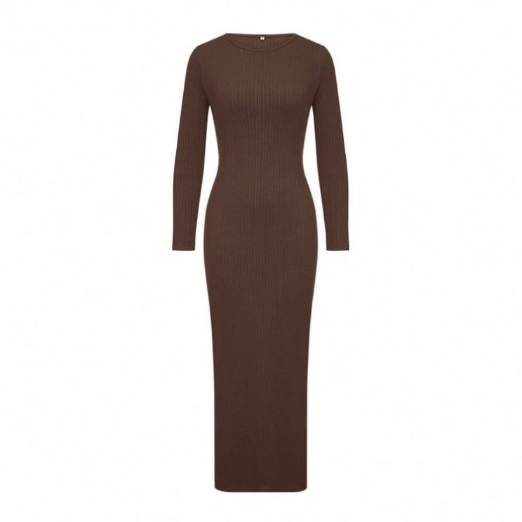 Dress Elegant Women Long Sleeve Slim Temperament Party New Fall O-neck Solid Color Pencil Maxi Dress