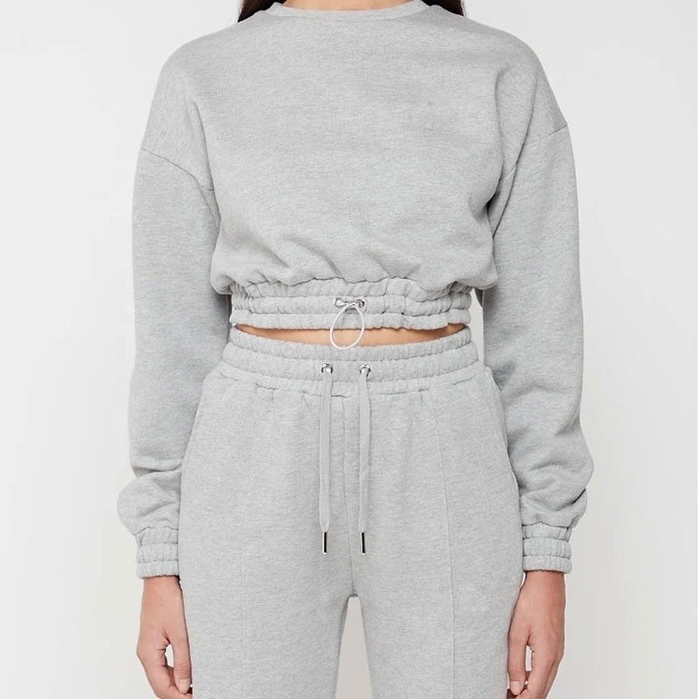 New Women Winter Clothes Custom Logo Two Piece Sweater Set High Waist Pants Crop Top Crew Neck Sweatshirt Women Jogging Suits