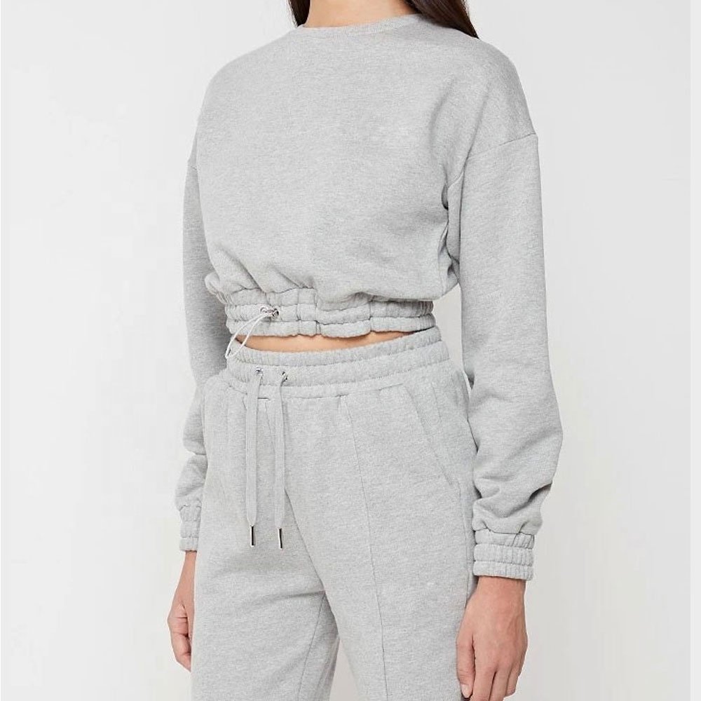 New Women Winter Clothes Custom Logo Two Piece Sweater Set High Waist Pants Crop Top Crew Neck Sweatshirt Women Jogging Suits