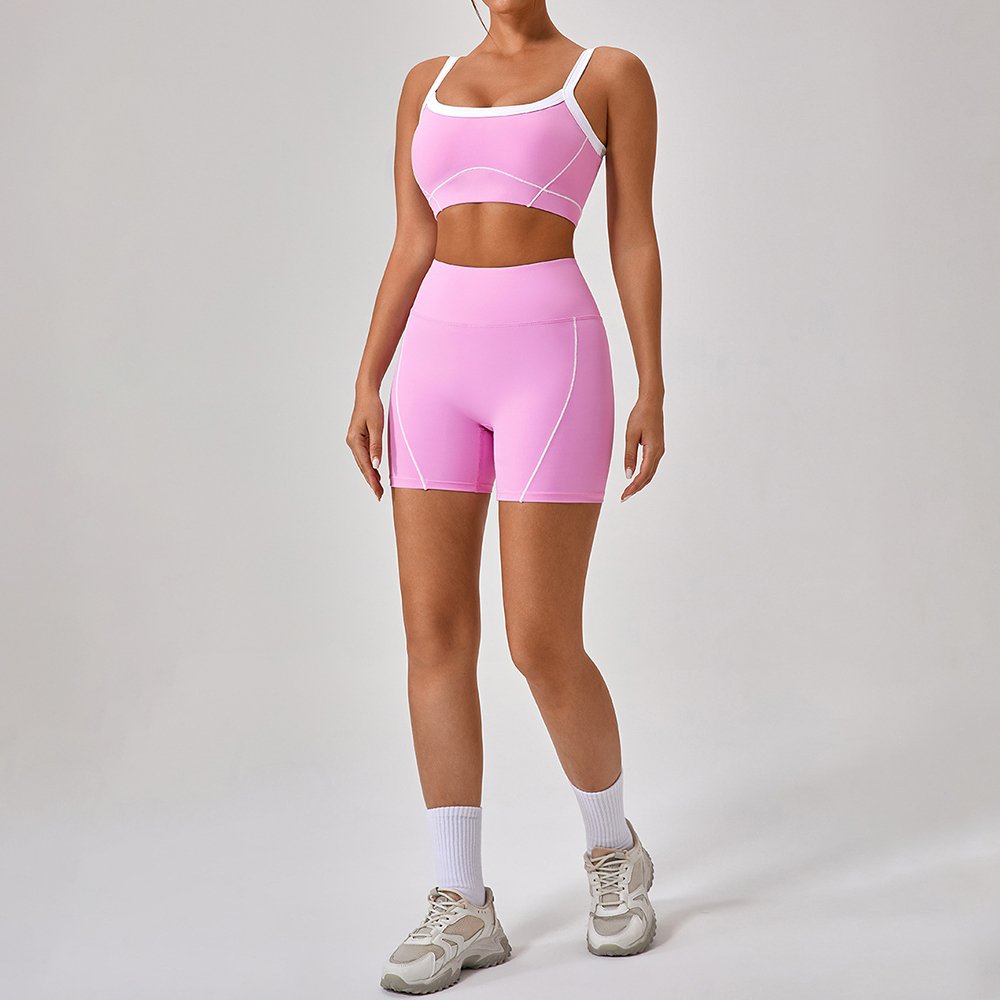 aloo Yoga Women's new color contrast beauty back Yoga bra Stretch quick drying sports shorts set