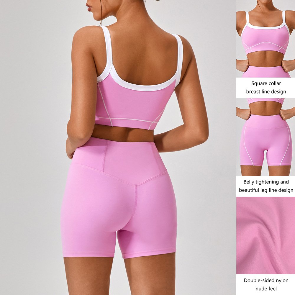 aloo Yoga Women's new color contrast beauty back Yoga bra Stretch quick drying sports shorts set