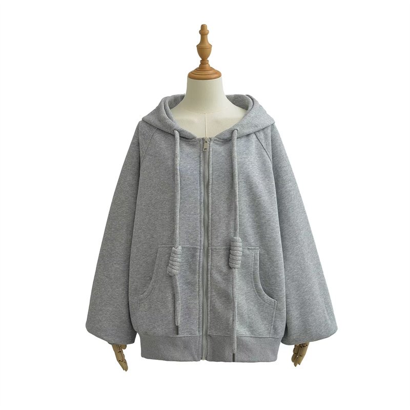TAOP&ZA Women's 2024 Autumn and Winter New Retro Thickened Thick Rope Hooded Sweater Zipper Loose Cardigan Jacket