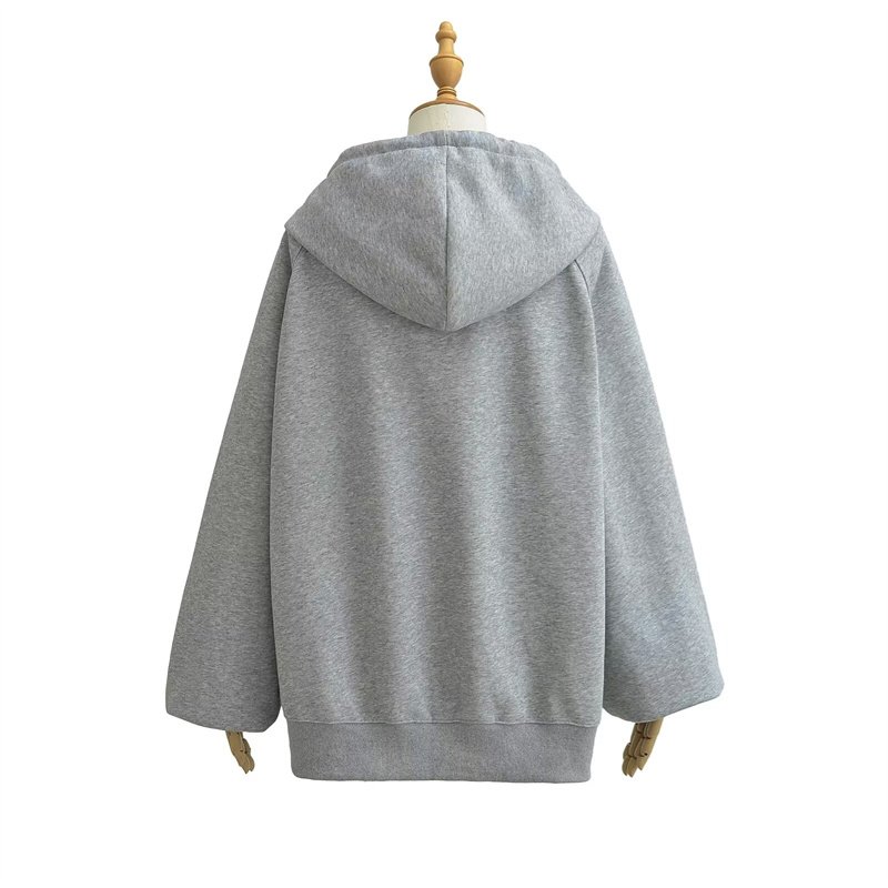 TAOP&ZA Women's 2024 Autumn and Winter New Retro Thickened Thick Rope Hooded Sweater Zipper Loose Cardigan Jacket