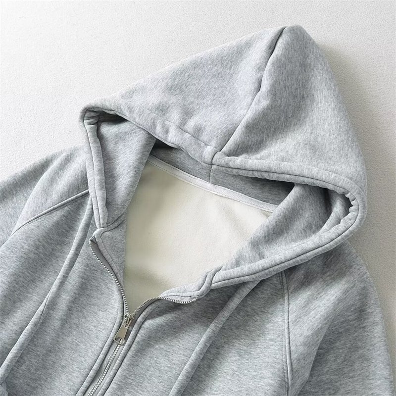 TAOP&ZA Women's 2024 Autumn and Winter New Retro Thickened Thick Rope Hooded Sweater Zipper Loose Cardigan Jacket