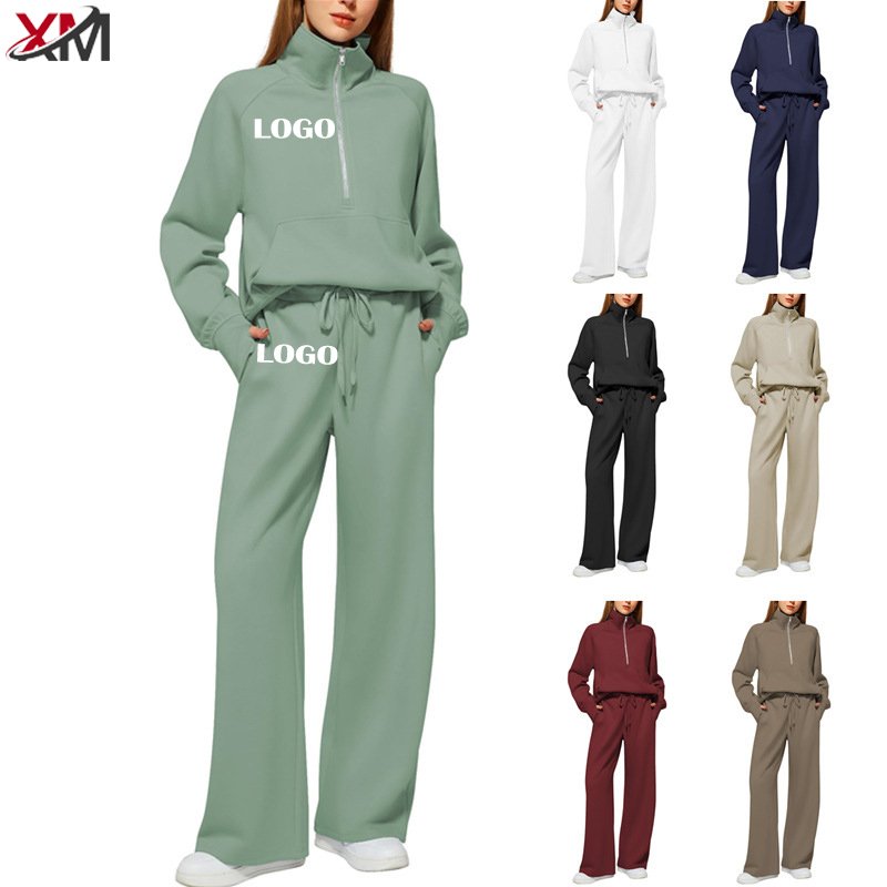 Winter Gym Custom Printing Logo Warm Girl Plus Size Tracksuits Sport Two Piece Jogger Solid Color Outfits 2 Piece Set Women Sets