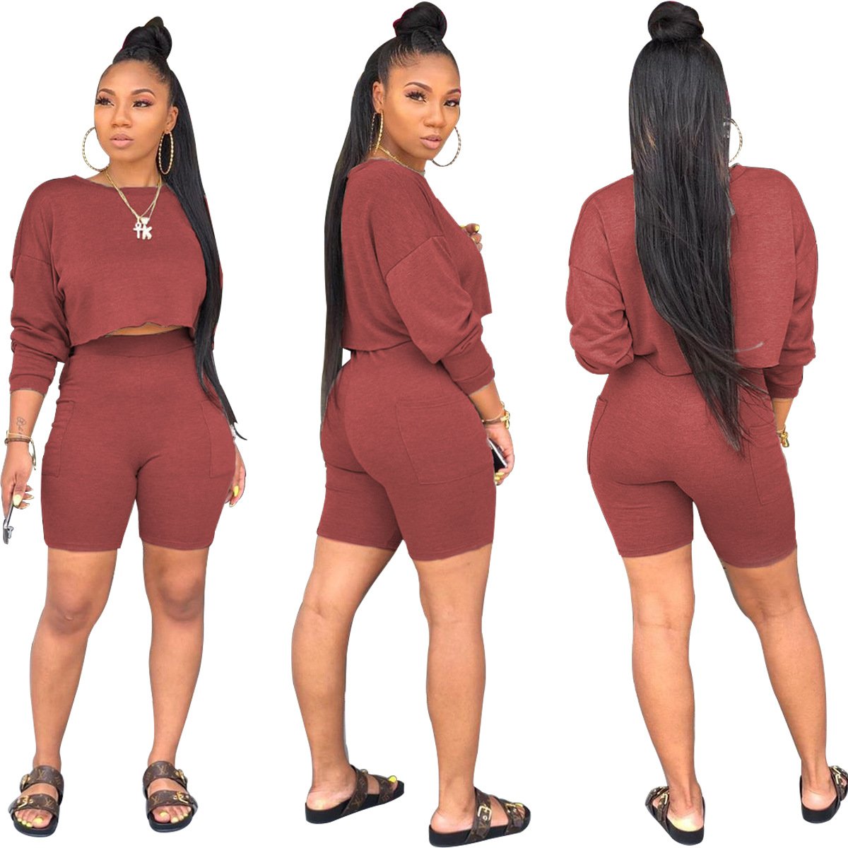 Factory Plus Size Sports Shorts Crewneck Hoodie 2 Piece Outfits Custom 3d Embroidery Logo Blank Tracksuits Slim Fit Women'S Sets