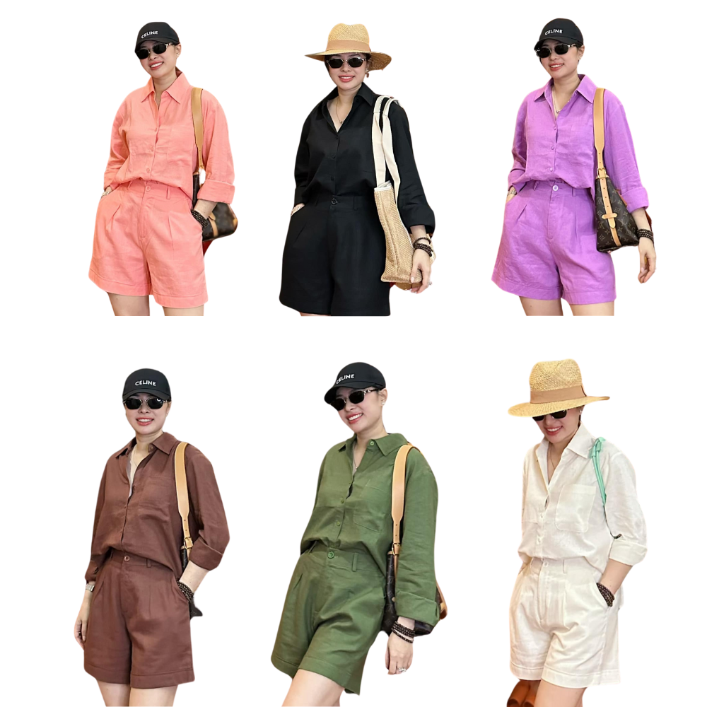 Elegant Women's Set From High-End Linen Fabric T-Shirt And Short Pants in Set Women's Suits Women's Clothing OEM ODM HB10