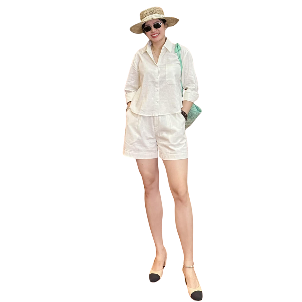 Elegant Women's Set From High-End Linen Fabric T-Shirt And Short Pants in Set Women's Suits Women's Clothing OEM ODM HB10