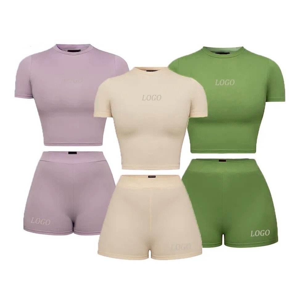 Summer 2023 Women Clothing Custom Logo Cotton Workout Sets T Shirt Tracksuits 2 Piece Biker women Short Set