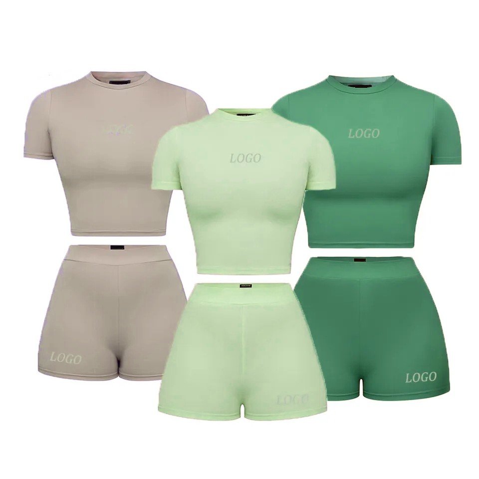 Summer 2023 Women Clothing Custom Logo Cotton Workout Sets T Shirt Tracksuits 2 Piece Biker women Short Set