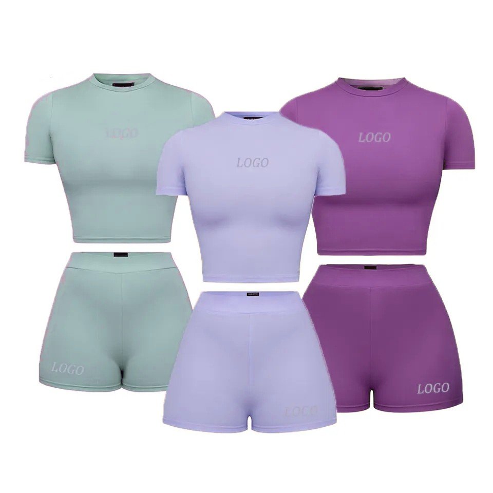 Summer 2023 Women Clothing Custom Logo Cotton Workout Sets T Shirt Tracksuits 2 Piece Biker women Short Set