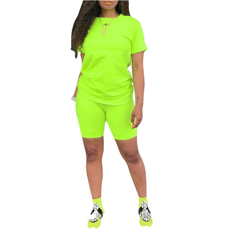 Wholesale plus size womens 2 piece neon clothing short sets 2 Piece Set Neon Outfits Tracksuit Biker Set