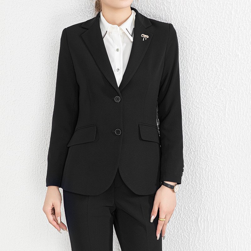 Women's Haute Couture Black Suit Set Cross Season Classic Career Management Wear Executive Office Wear