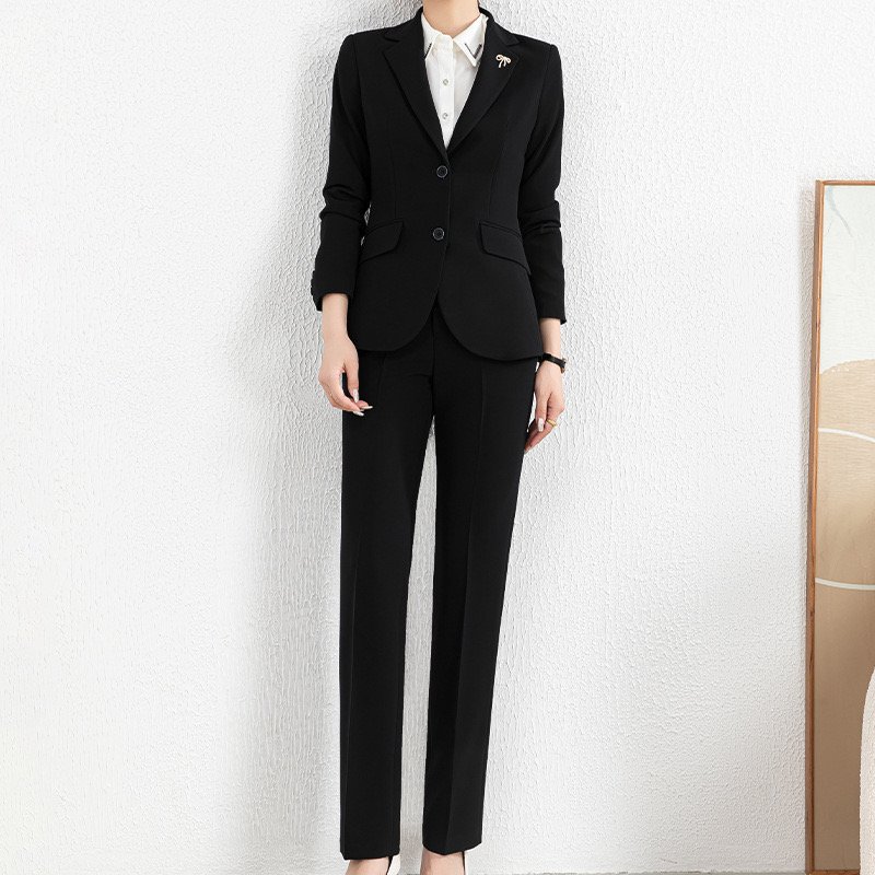 Women's Haute Couture Black Suit Set Cross Season Classic Career Management Wear Executive Office Wear