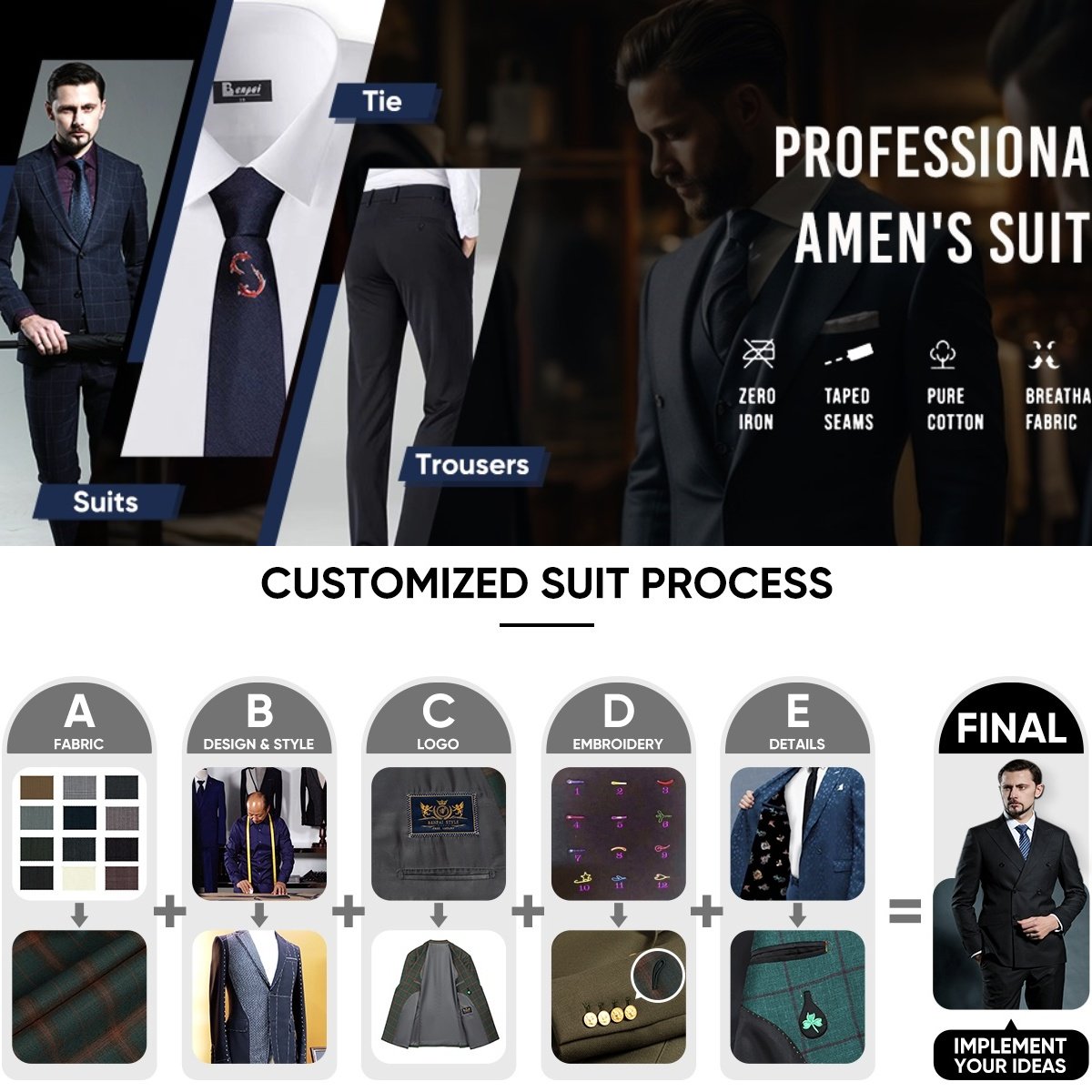 Women's Haute Couture Black Suit Set Cross Season Classic Career Management Wear Executive Office Wear